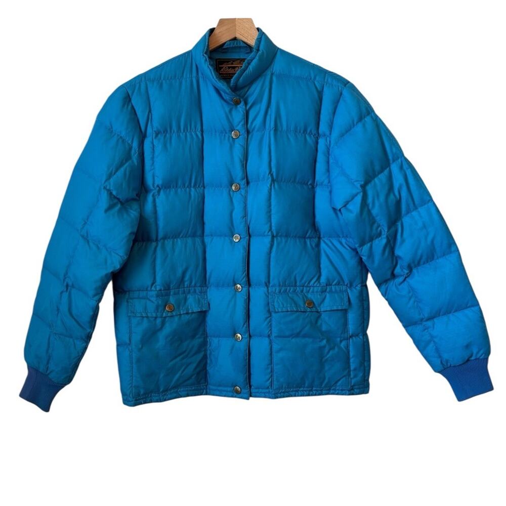 Vintage 80s Women’s Eddie Bauer Goose Down Puffer Coat Sz Lg Teal Blue Quilted